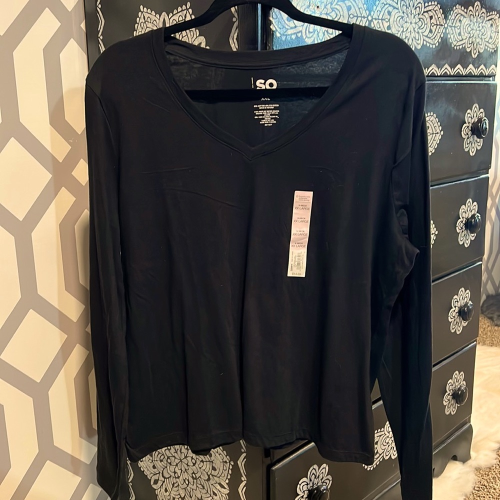 XXL black, V-neck longsleeve shirt